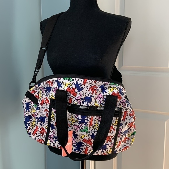 NEW RARE LESPORTSAC Keith Haring duffel carryon bag Everybody Dance pop art! - Picture 3 of 4